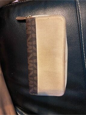 Michael Kors Two-Tone Zip Around Wallet in Brown and Beige